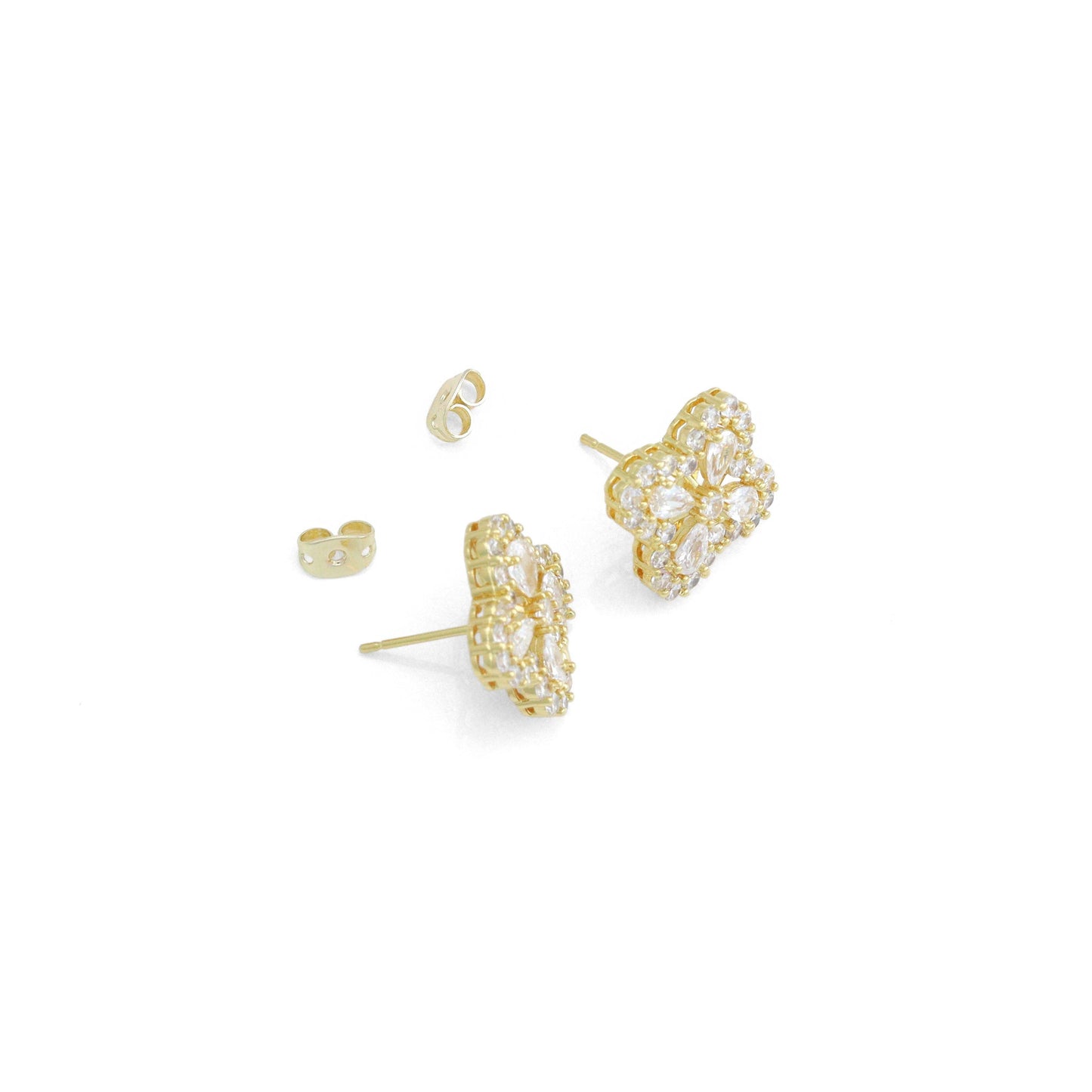 Clear CZ Gold Silver Clover Flower Shape Stud Earrings, Sku#LX824/LX714