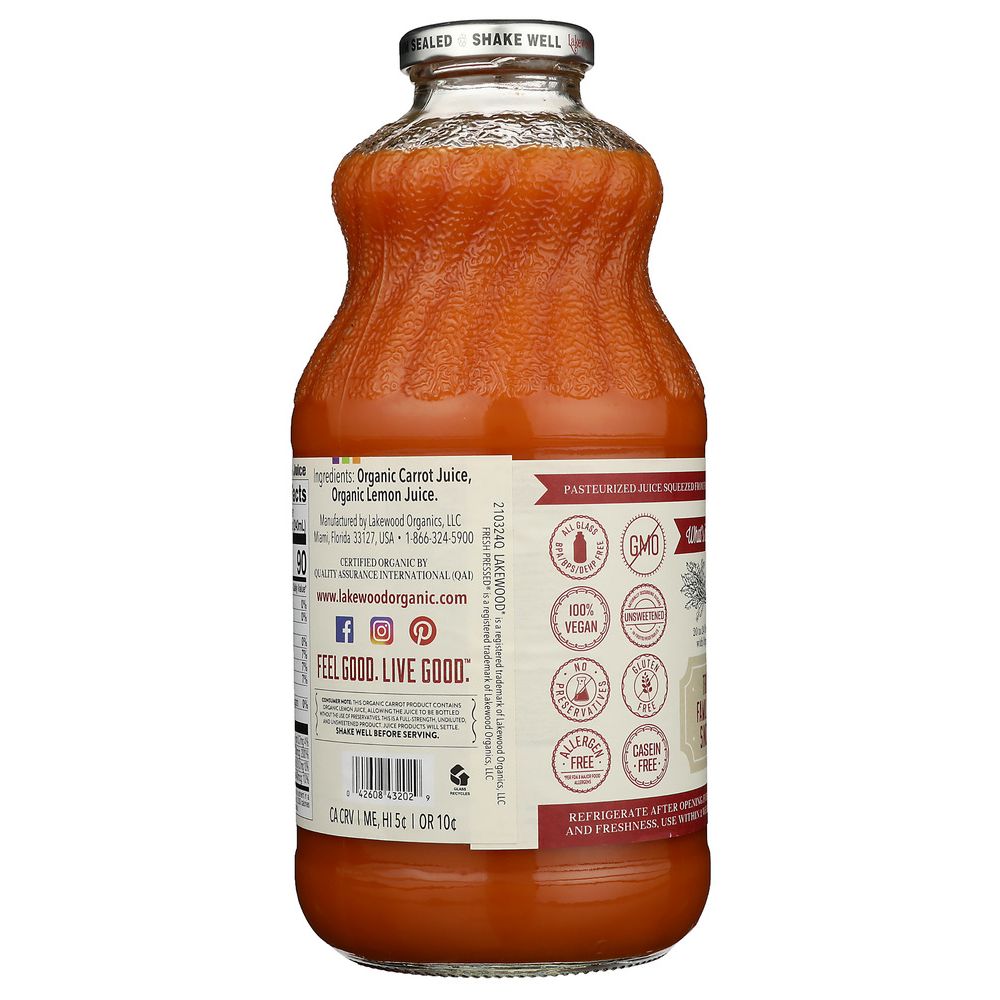 LAKEWOOD ORGANIC: Pure Carrot Juice, 32 oz