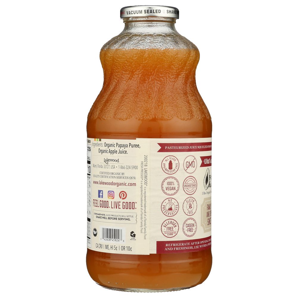 LAKEWOOD ORGANIC: Papaya 100% Juice Blend, 32 oz