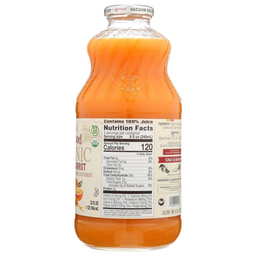 LAKEWOOD: Organic Orange & Carrot Juice, 32 Oz