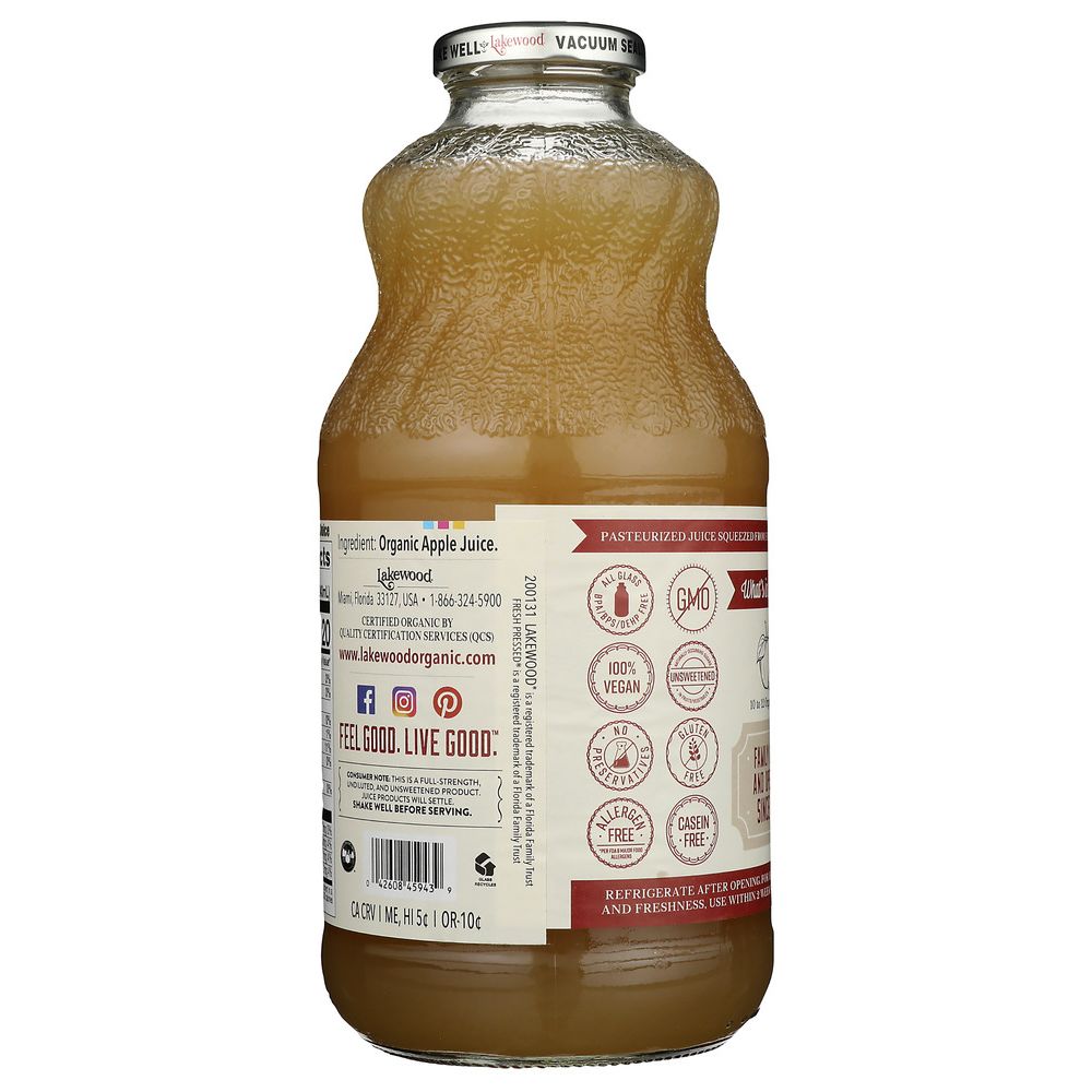 LAKEWOOD ORGANIC: Pure Unfiltered Apple Juice, 32 oz