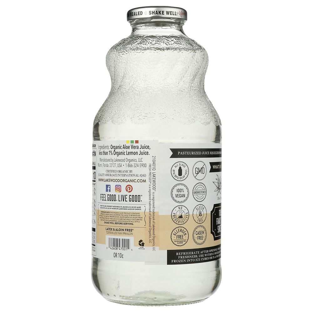 LAKEWOOD ORGANIC: Pure Aloe Inner Fillet Juice with Lemon, 32 Oz