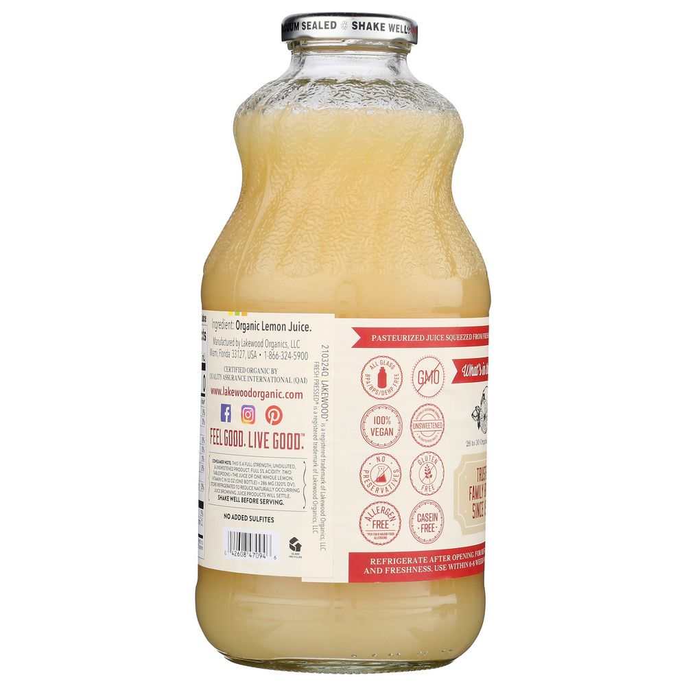 LAKEWOOD ORGANIC: Pure Lemon Juice, 32 oz