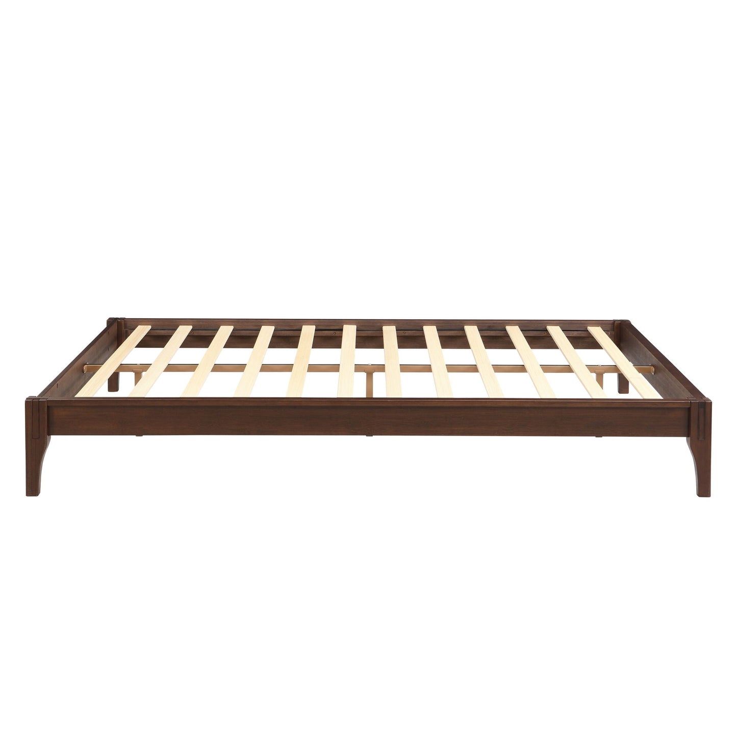 Queen Size Platform Bed Frame With Wood Slat And Metal Support - Chocolate