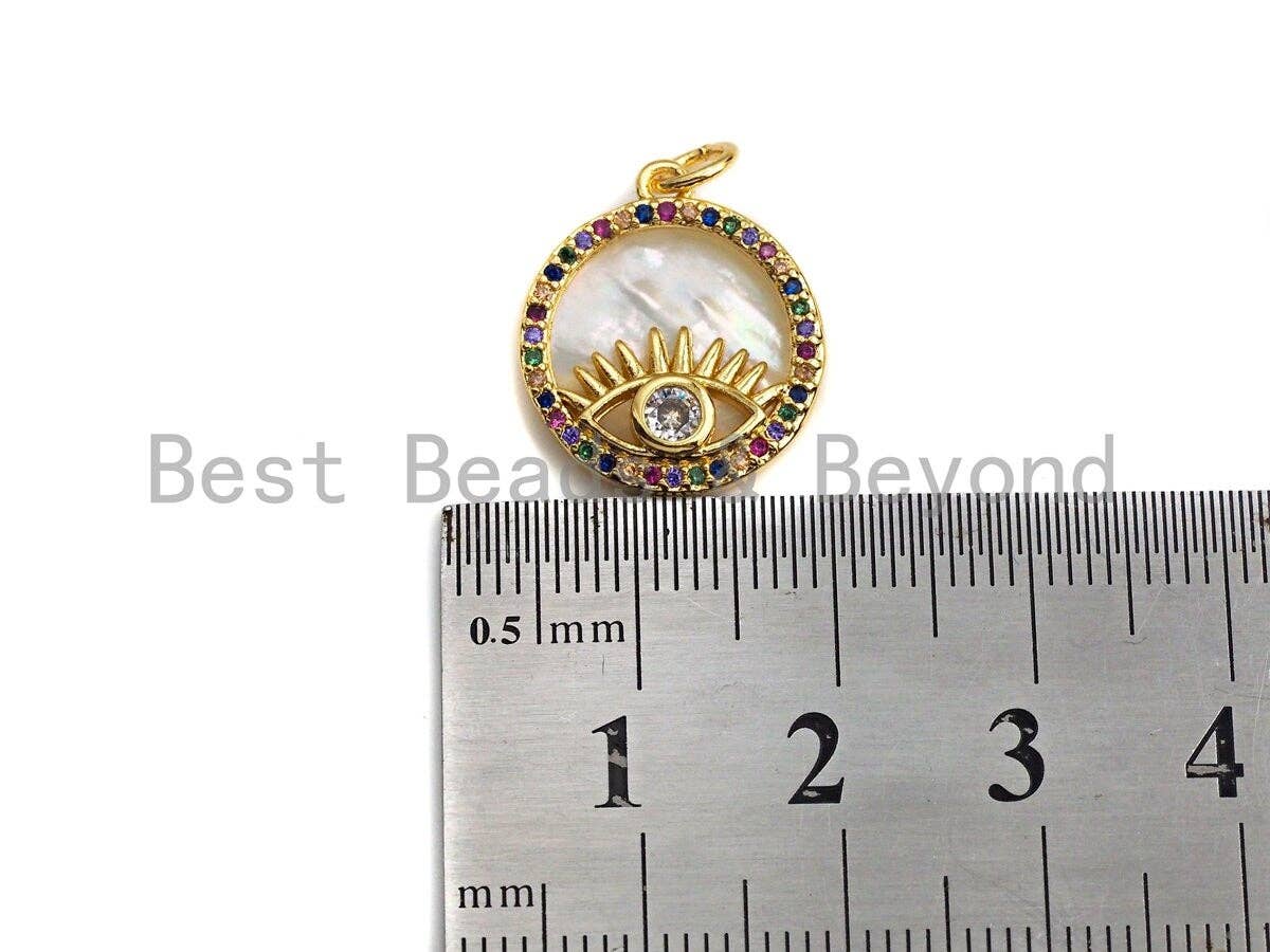 Colorful CZ Micro Pave Colorful Evil Eye Heart on Mother-of-pearl Pendant Charm, Cubic Zirconia Charm, 16x18mm,sku#Z847