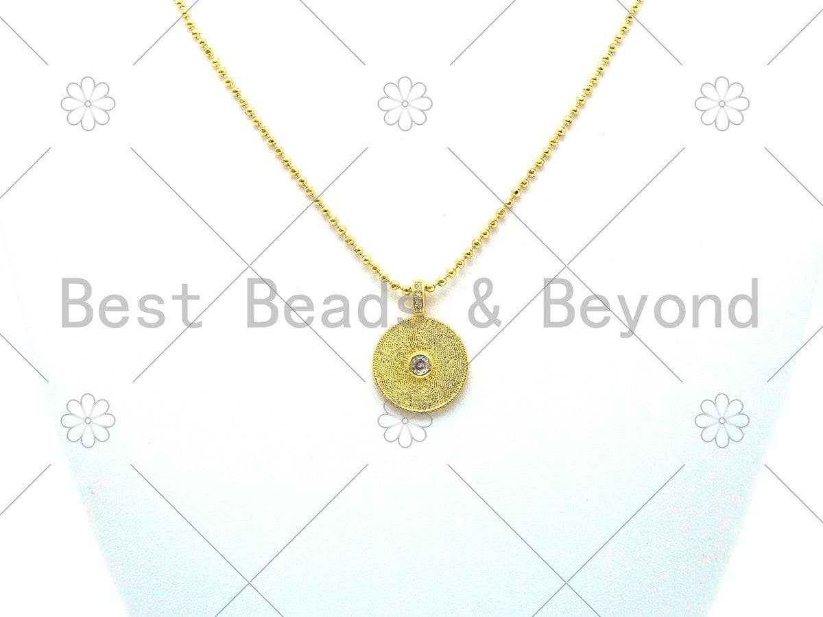 Big Clear CZ Micro Pave On Round Coin Shape Pendant/Charm,18K Gold Filled Medallion Charm, Necklace Bracelet Charm Pendant,20x28mm,Sku#LK381