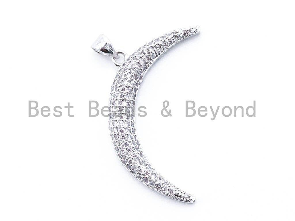 CZ Micro Pave Half Moon Pendant, Cubic Zirconia Pave Pendant/Charm, Necklace Pave Pendant 36x5mm, 1pc/2pcs sku#F104