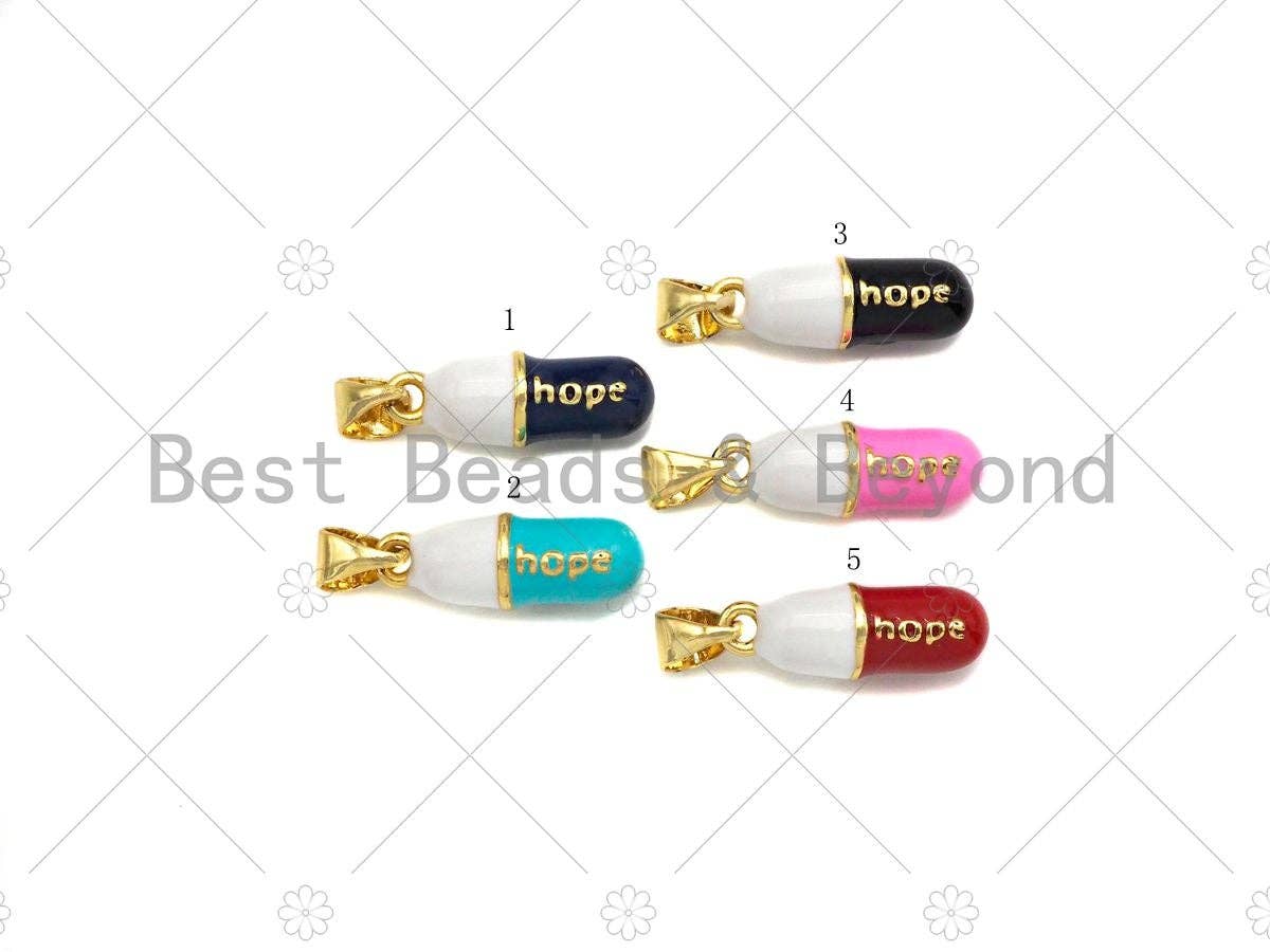 Enamel Colorful Pill Shape Pendant Charm,Hope Word Pink Turquoise Black Cobalt RedEnamel Jewelry,6x17mm,Sku#LK284