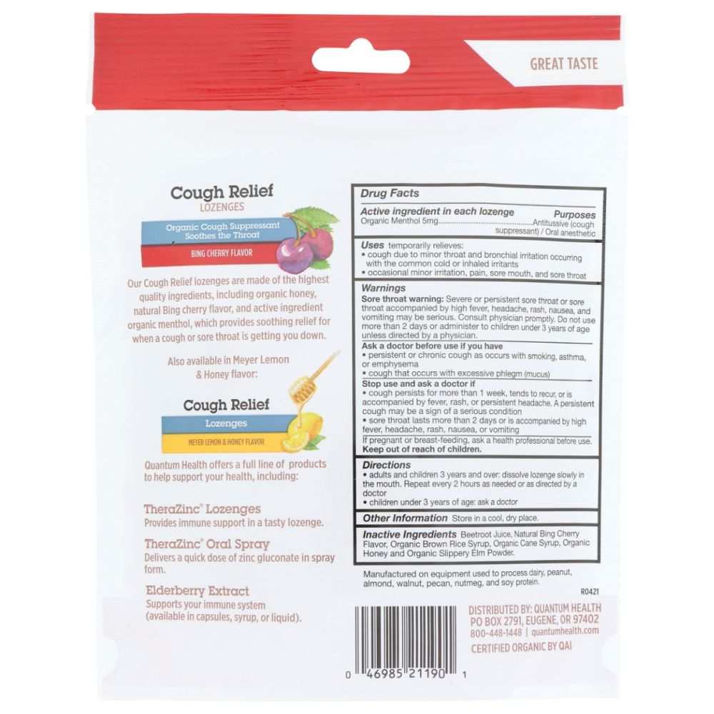 QUANTUM: Lozenges Cough Relief Cherry Organic, 18 ea
