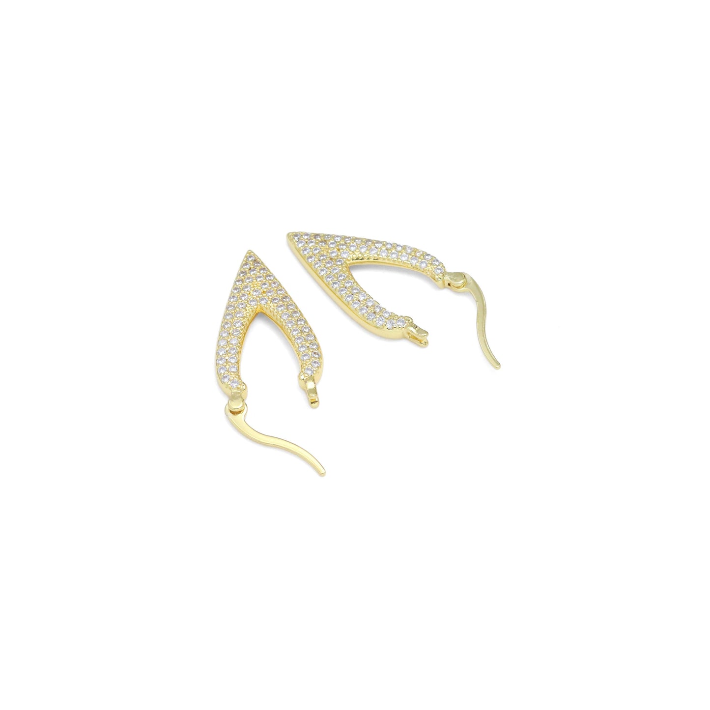 CZ Gold Long V Point heart shape Latch back Earrings, Sku#LX633