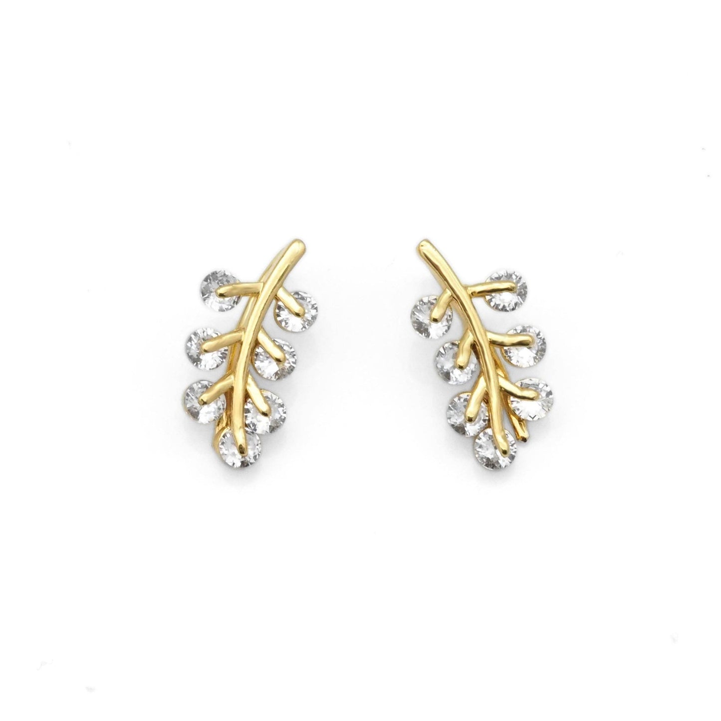 Clear CZ Gold Branch Earrings, Sku#LK829