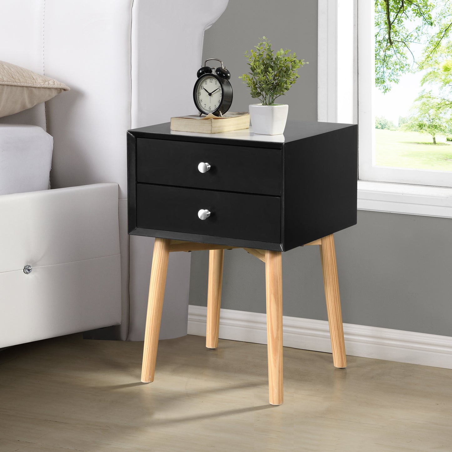 Mid-Century Modern Side Table with 2 Drawers