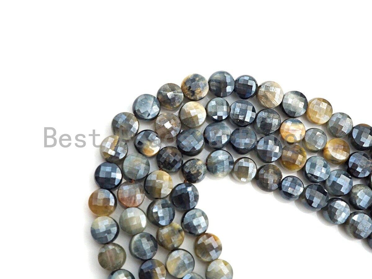 Double Sided Turtle Shell Cut Plated Tiger Eye Coin Shape beads, 6mm/8mm/10mm Gemstone Beads, 15.5" Full strand, Sku#UA25