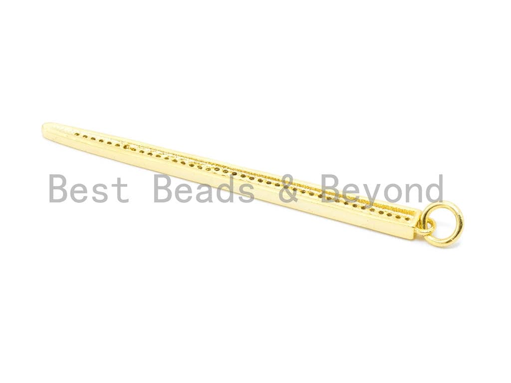 CZ Micro Pave Long Needle Bar Pendant, Cubic Zirconia Pendant,62x4mm, sku#F90