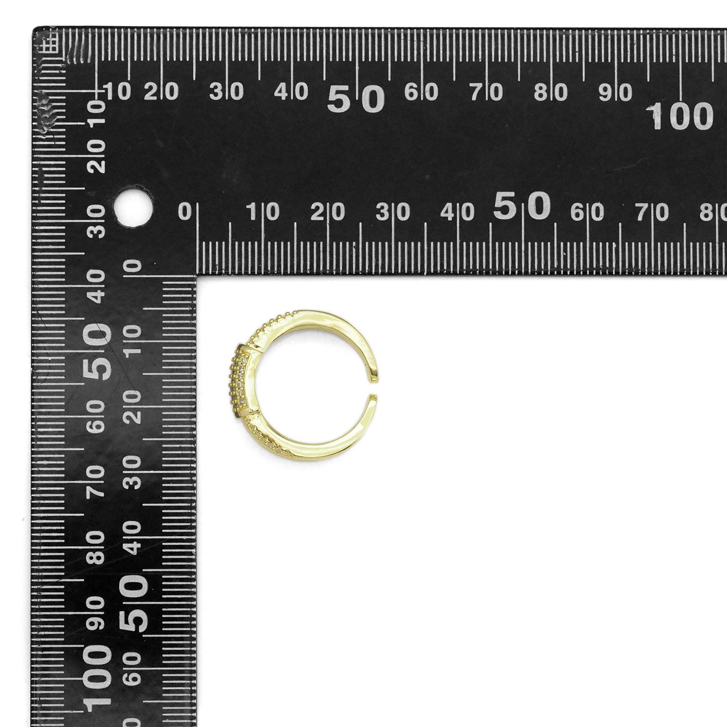 CZ Gold Rectangle Tube Double Line Adjustable Ring, Sku#LX426