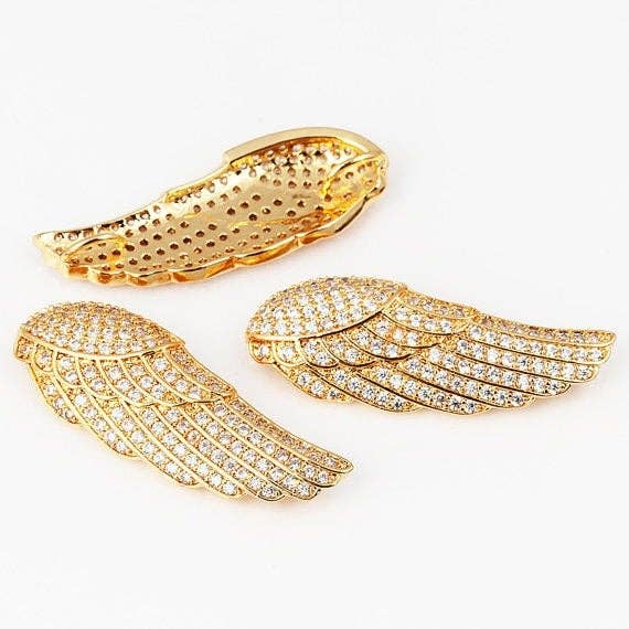 CZ Micro Pave Angel Wing Connector, Pave Cubic Zirconia Wing Bracelet Connector, Jewelry Findings, 30x9x2mm, sku#F302C