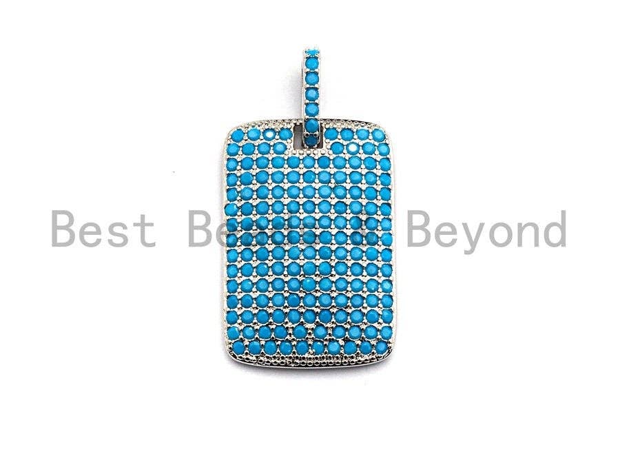 Turquoise CZ Micro Pave Rectangle Tag Pendant/Charm, Cubic Zirconia Pendant, Pave Dog Tag, 18x27mm, sku#X51
