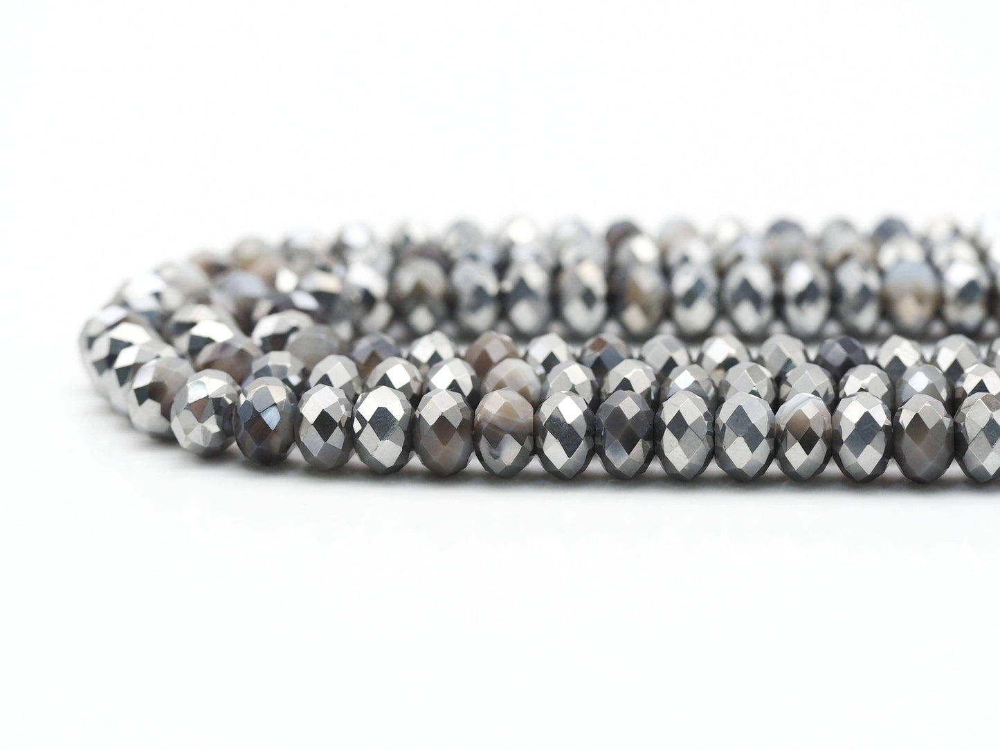 Half Silver Plated Natural Brown Banded Agate Rondelle Faceted Beads, Sku#UA284