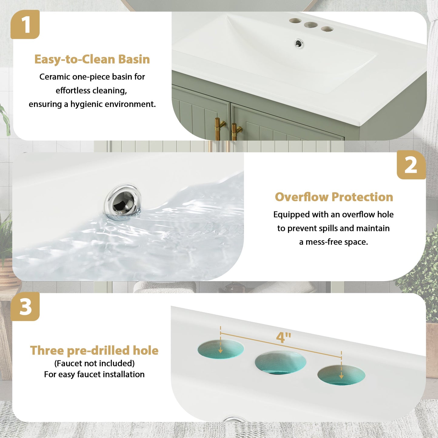 30-Inch Green Bathroom Vanity with Ceramic Sink