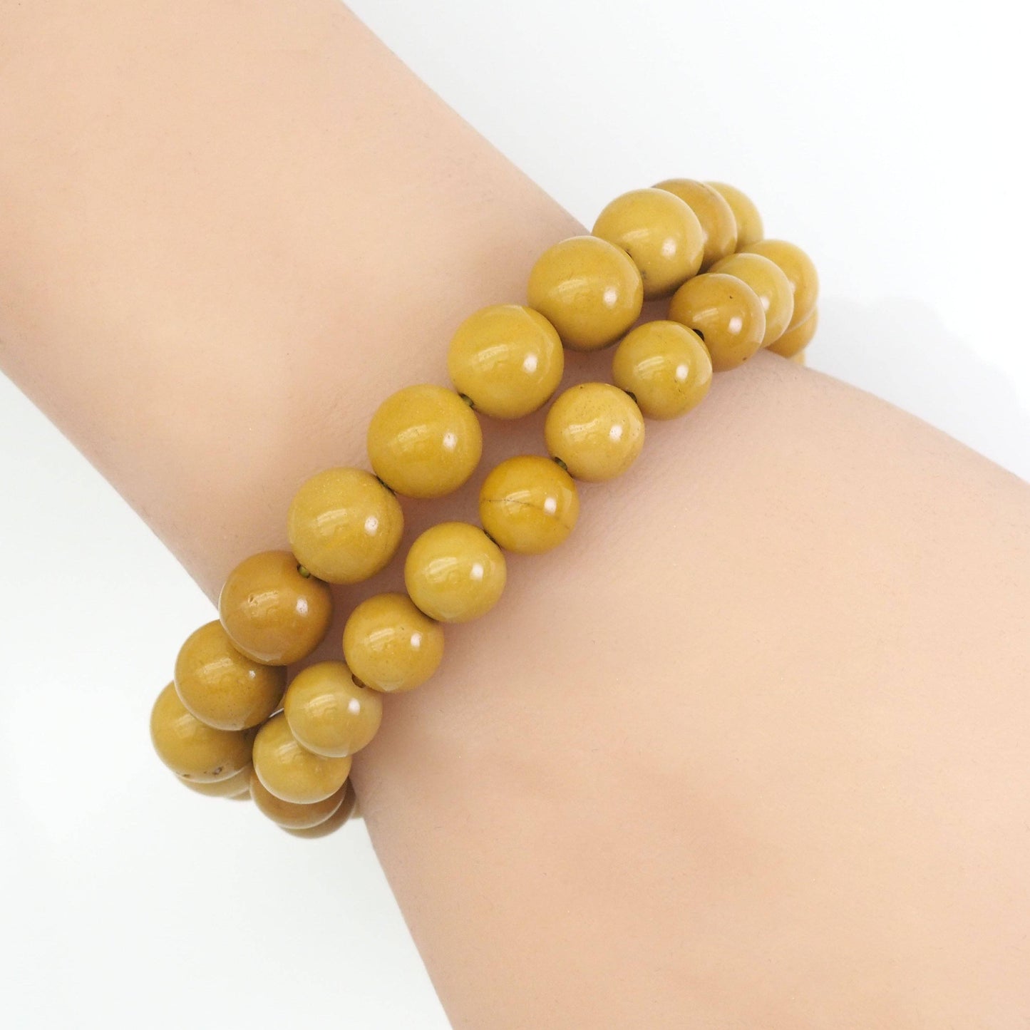 Genuine Yellow Jasper Round Stretchy Bracelet, Sku#EF446
