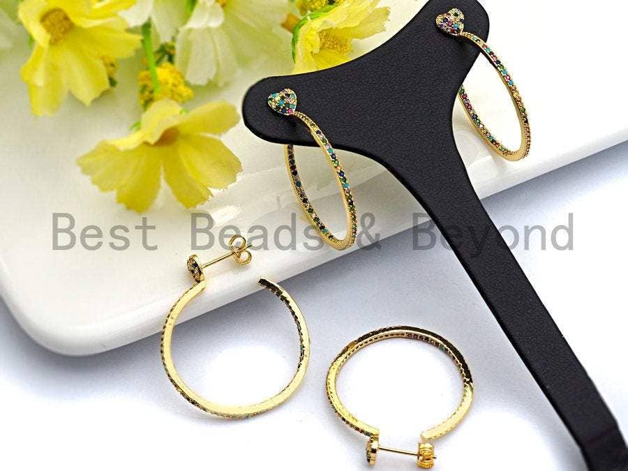 Colorful CZ Large Hoop Earrings, Sku#J125