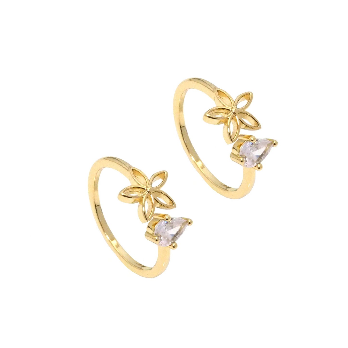Gold Teardrop CZ Flower Adjustable Ring, Sku#LK806