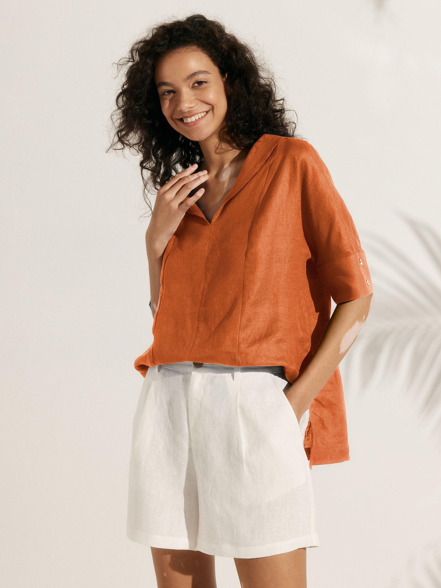 Linen V-Neck Short-Sleeve Shirt SIERRA