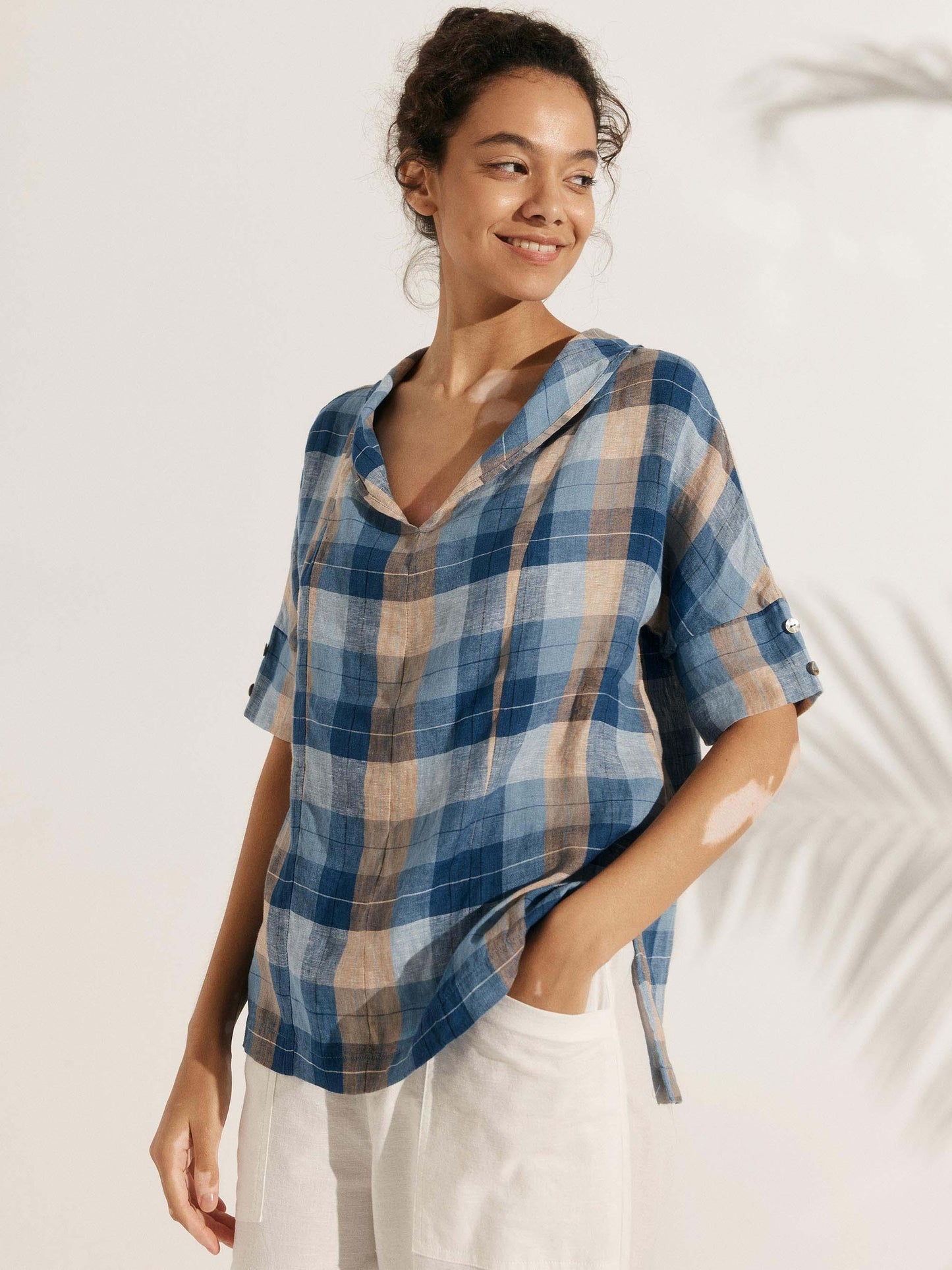 Linen V-Neck Short-Sleeve Shirt SIERRA