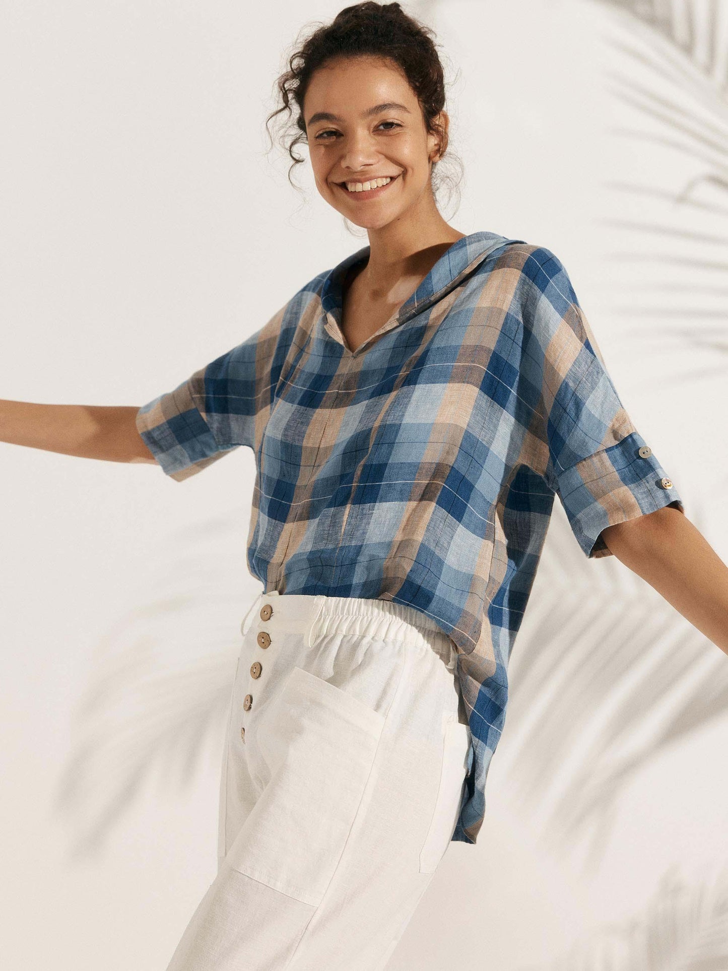 Linen V-Neck Short-Sleeve Shirt SIERRA