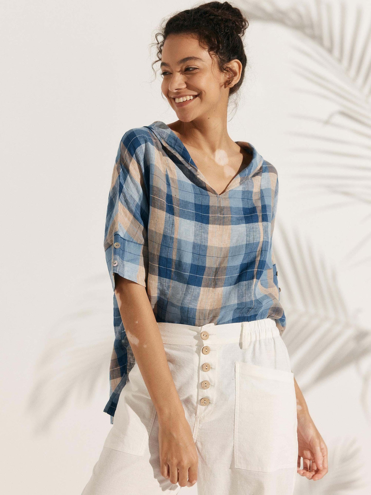 Linen V-Neck Short-Sleeve Shirt SIERRA