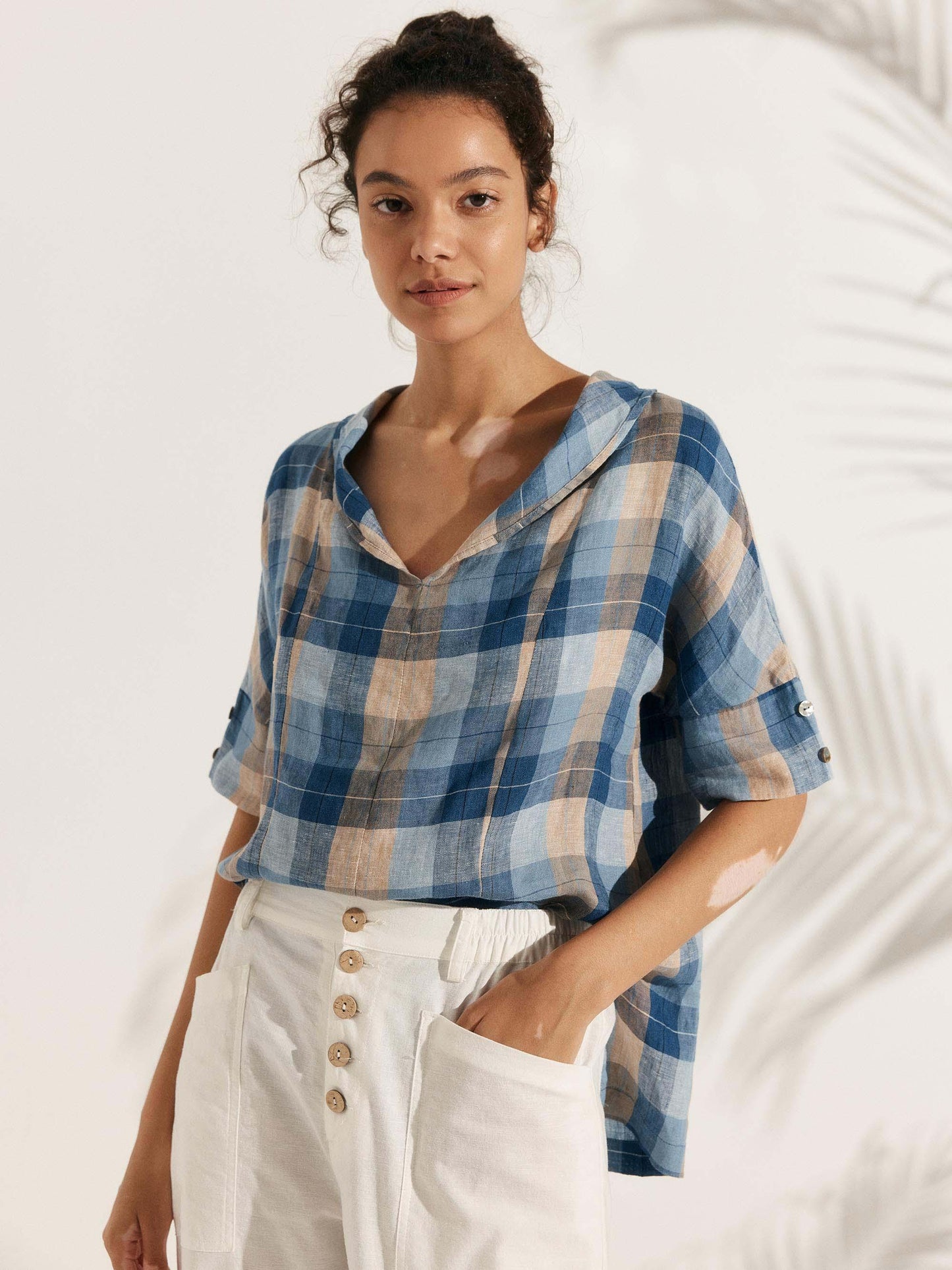 Linen V-Neck Short-Sleeve Shirt SIERRA