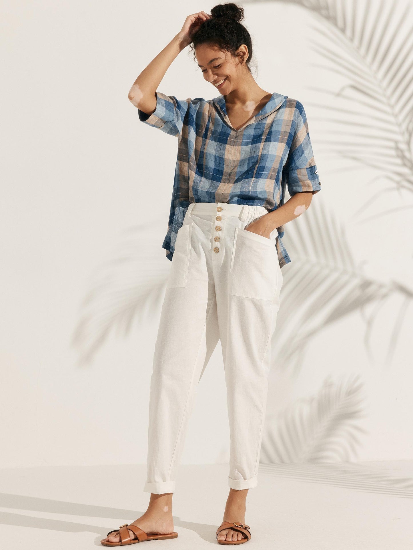 Linen V-Neck Short-Sleeve Shirt SIERRA