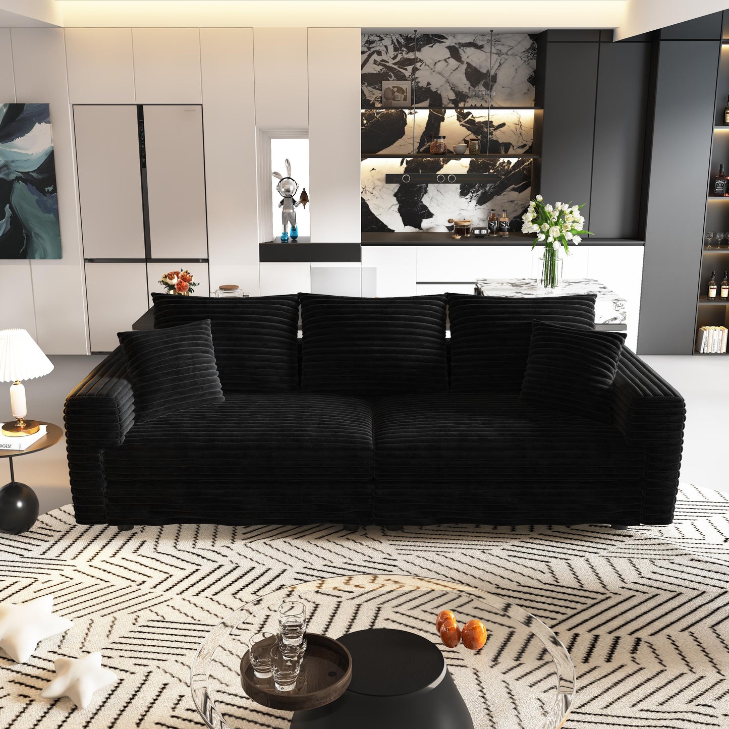 Plush Corduroy 3-Seat Sofa, Modern Comfy Upholstered Couch