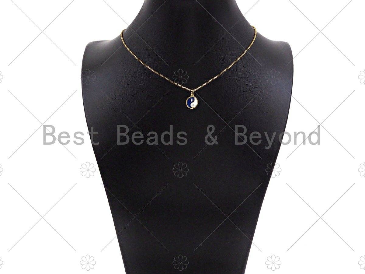 Enamel Cobalt White Yin Yang Pendant,Tiangle Gold Pendant,Religious Enamel Pendant,10x12mm,Sku#B128