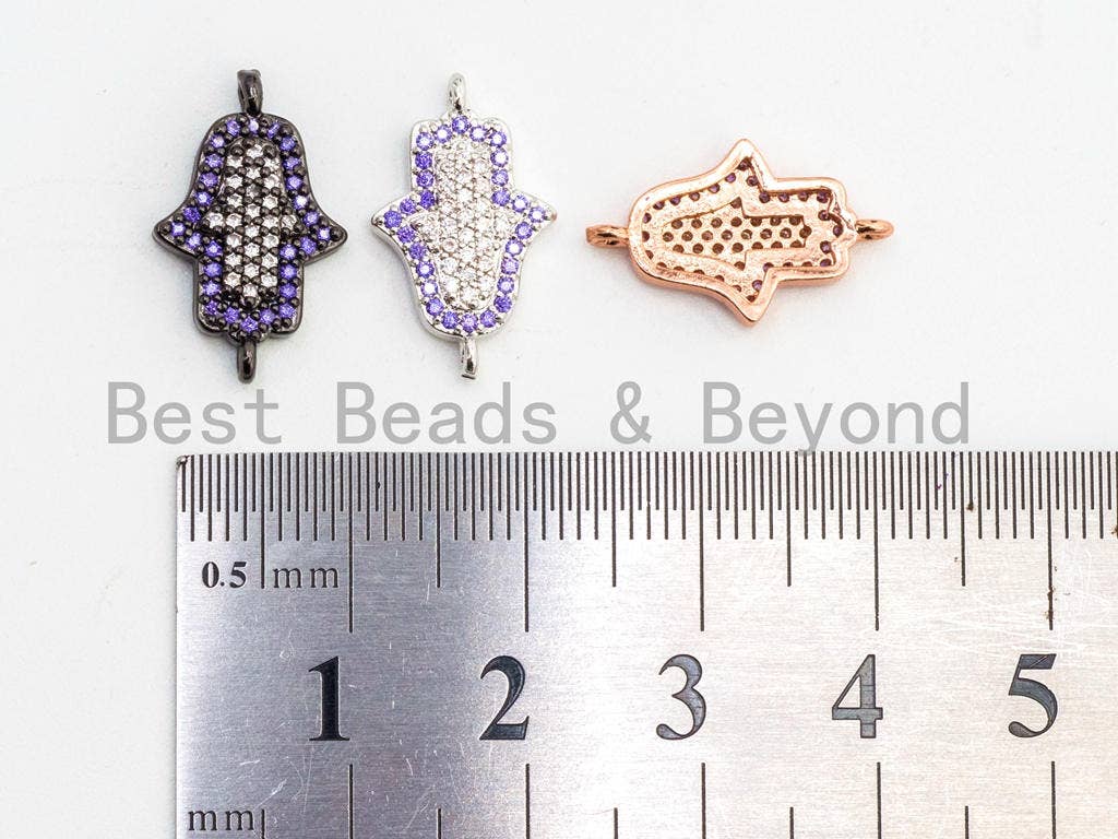 CZ Micro Pave Small Violet Hamsa Hand Connector, SKU#A57