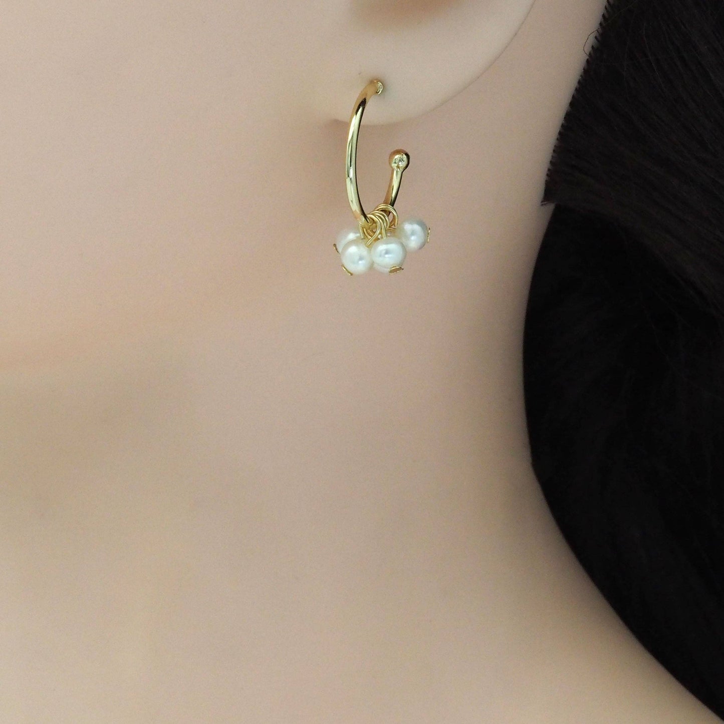 Freshwater Pearl Cluster Hoop Earrings, Sku#EF478