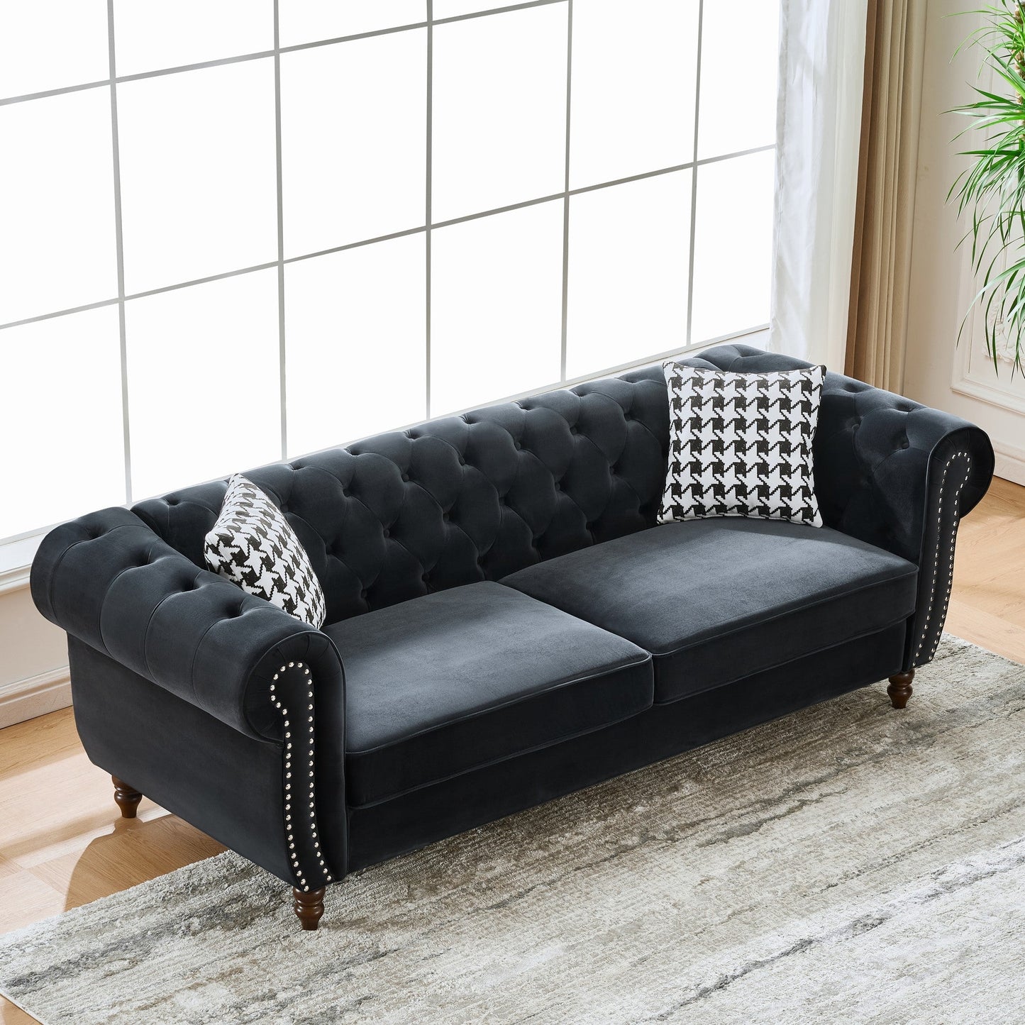3+3 Seater Chesterfield Velvet Upholstered Sofa