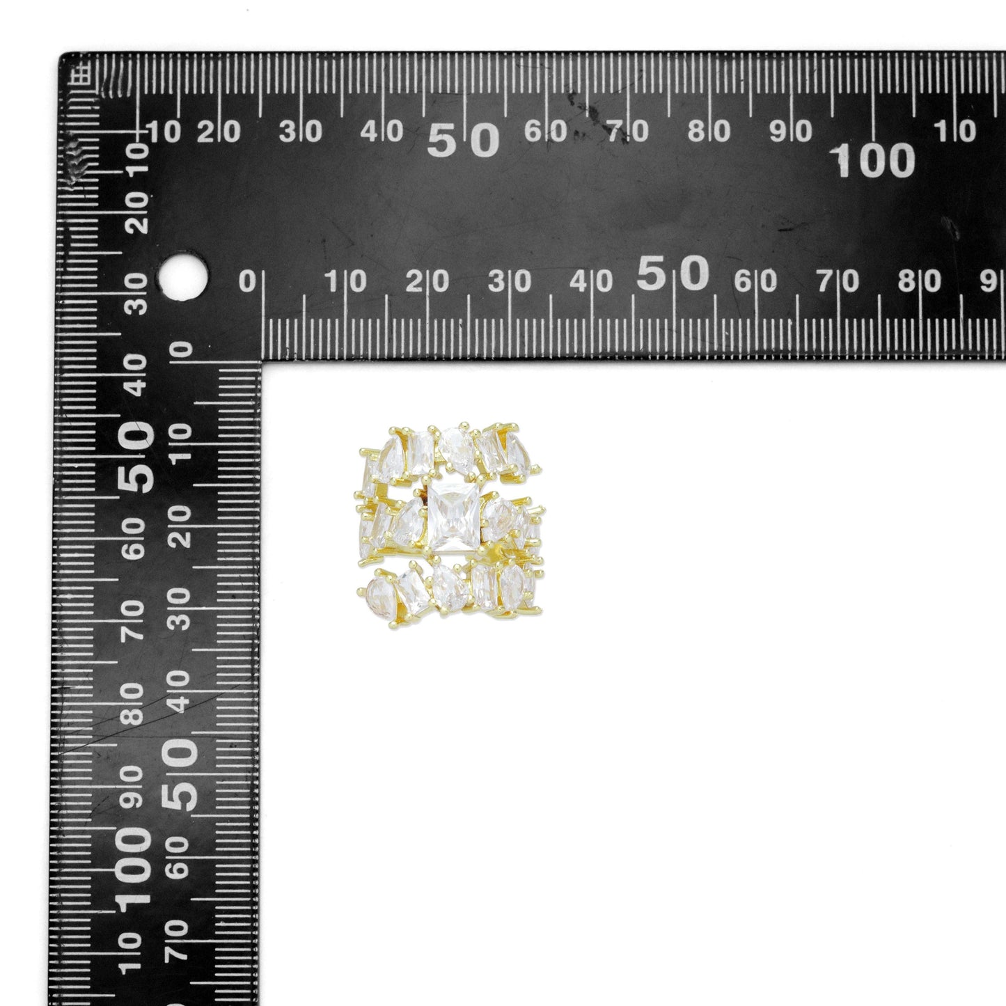 Gold Clear Drop Rectangle CZ Triple line statement Adjustable Ring, Sku#LK1004