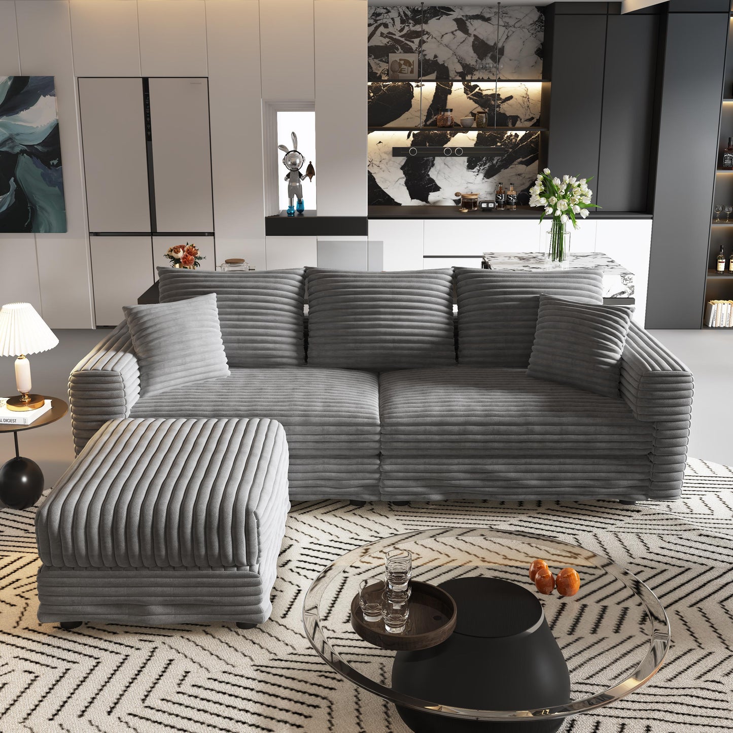 Plush Corduroy 3-Seat Sofa