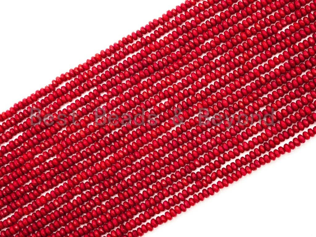 High Quality Natural Dyed Red Coral Beads, 3x4mm Rondelle Faceted Gemstone Beads, Coral Beads, Red Sparkle beads, 15.5inch strand, SKU#U117