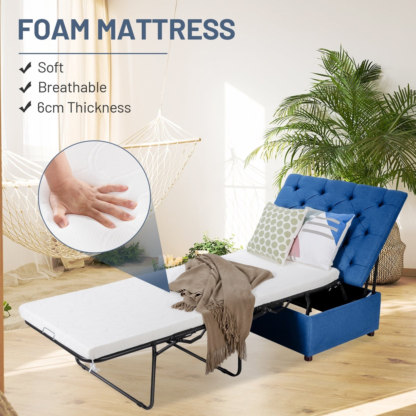 Folding Ottoman Sleeper Bed with Mattress for Guest Bed and Office Nap