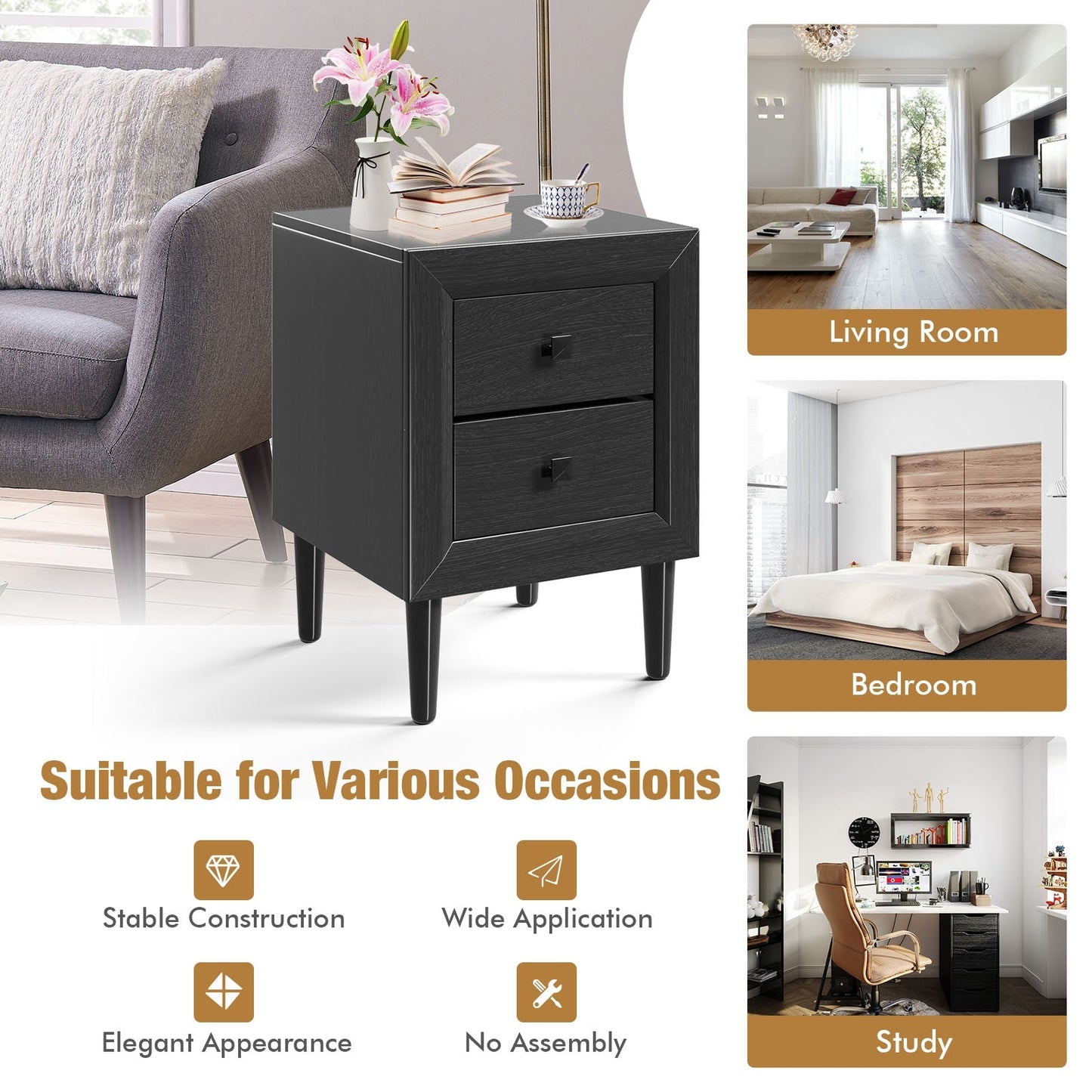 Multipurpose Retro Bedside Nightstand