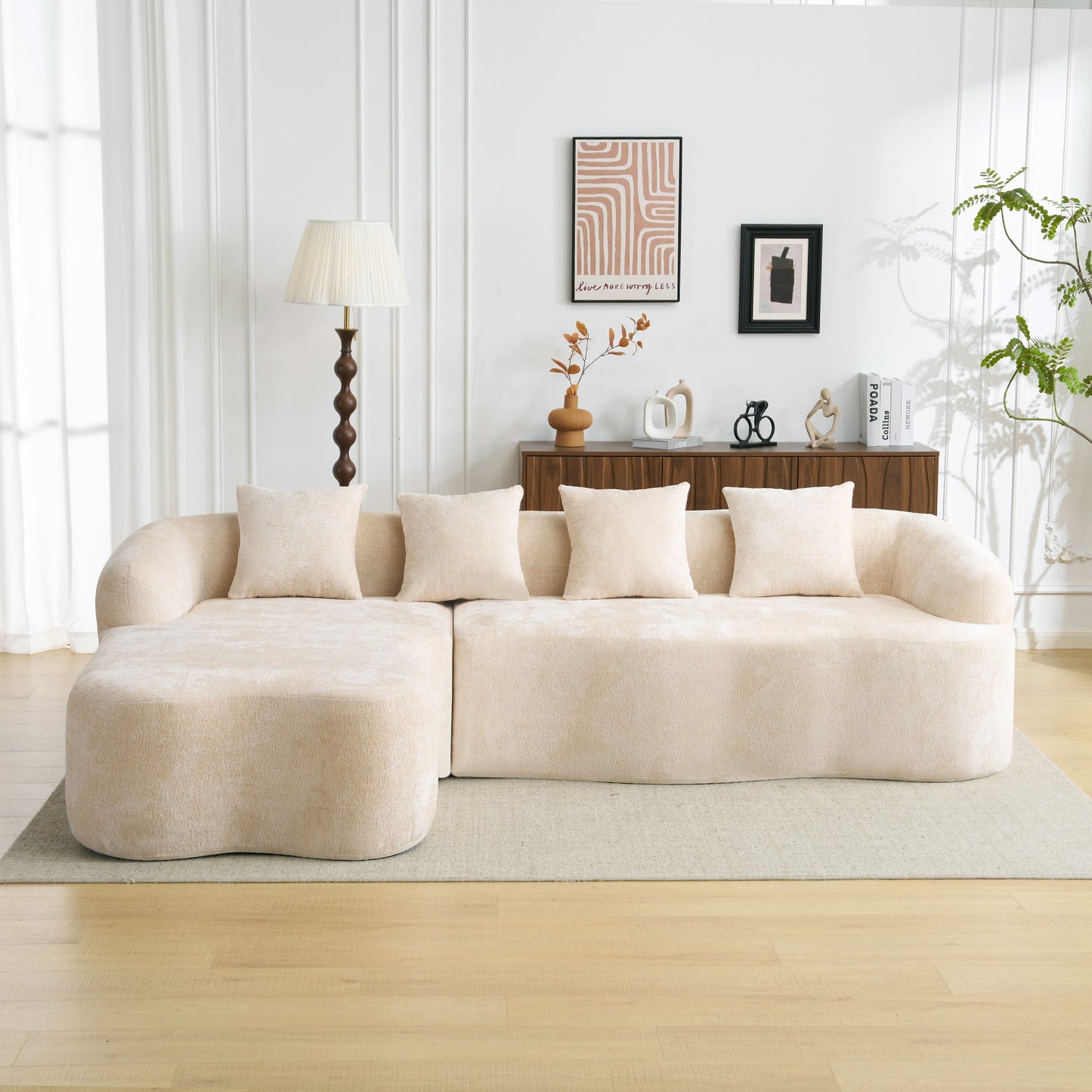 Full Compression L-Shape Sectional Sofa with Curved Chaise