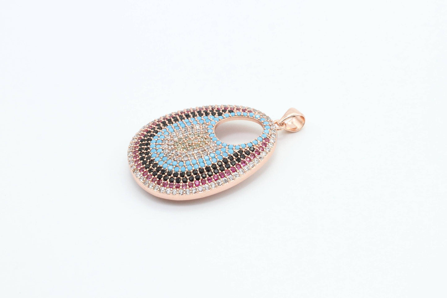 CZ Micro Pave Round Go-Go Evil Eye Pendant, Cubic Zirconia Pendant,23x37mm, sku#F8C