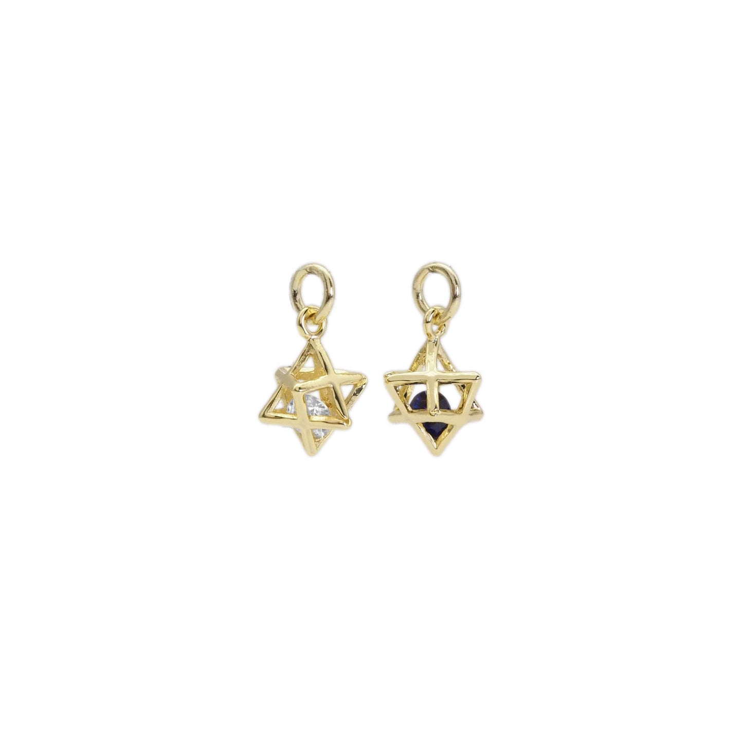CZ Gold 3D Star Cage with Rolling Black Clear Diamond Charm, Sku#ZX157