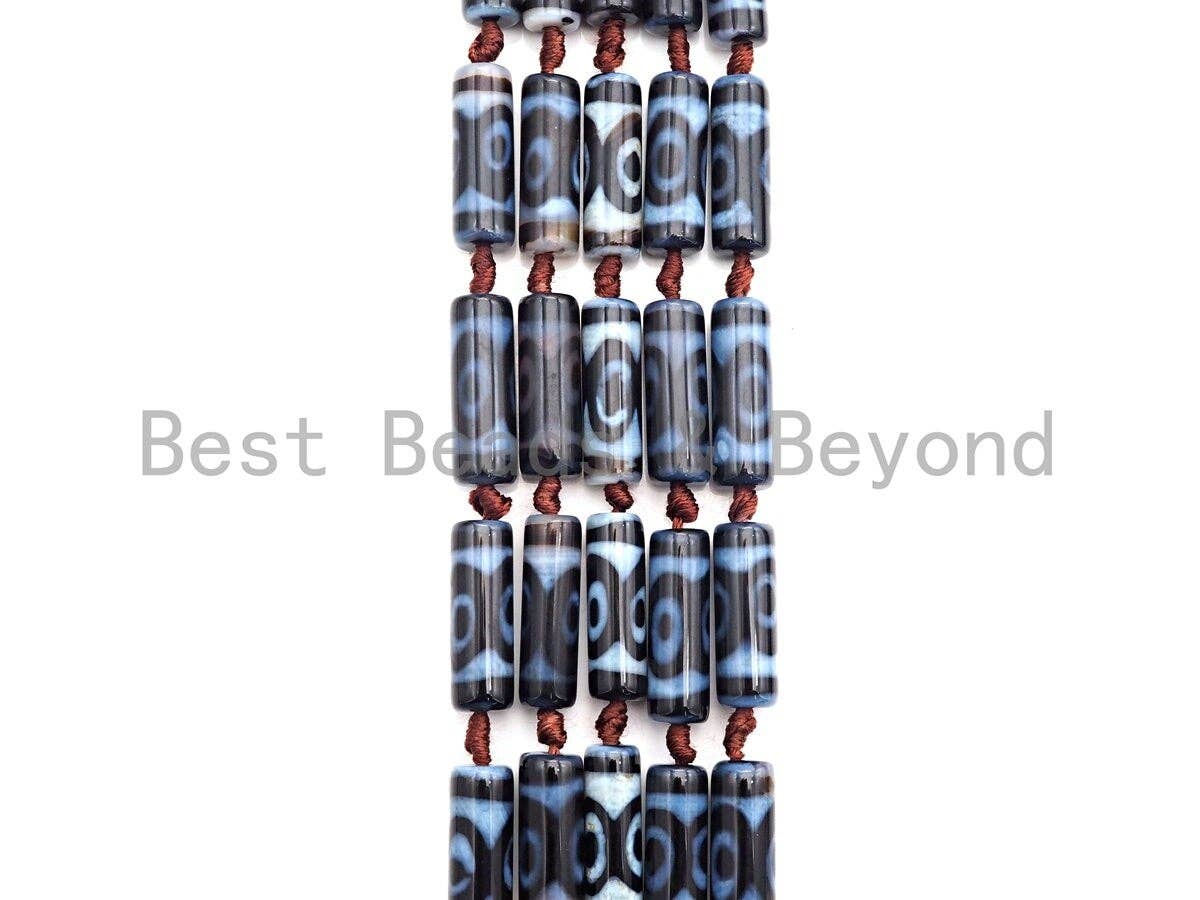 1pc/10pc Natural Tibetan Agate Cylinder Spacer Beads, 10x30mm Blue Black Brown Dzi Eye Spacer Beads, Tibetan Dzi Beads, sku#U864