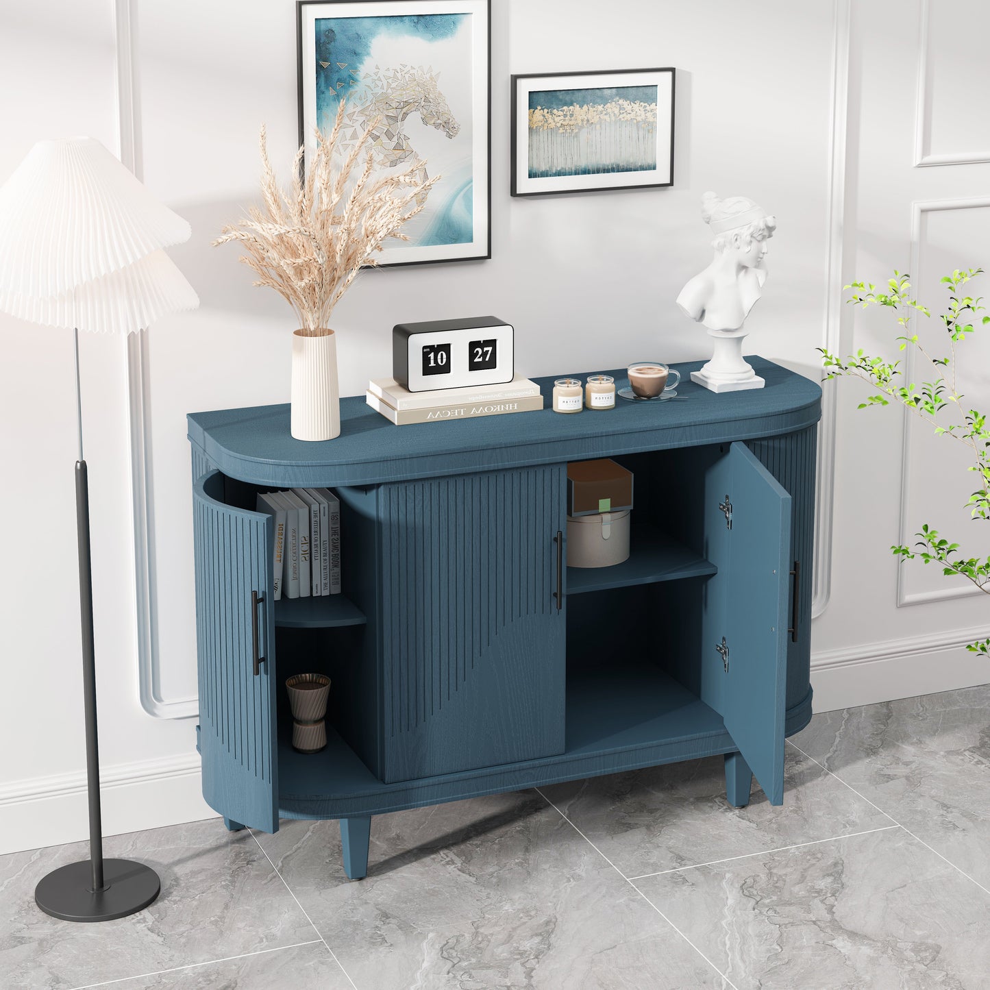 Modern Curved Sideboard 47.2-Inch Decorative Storage Cabinet