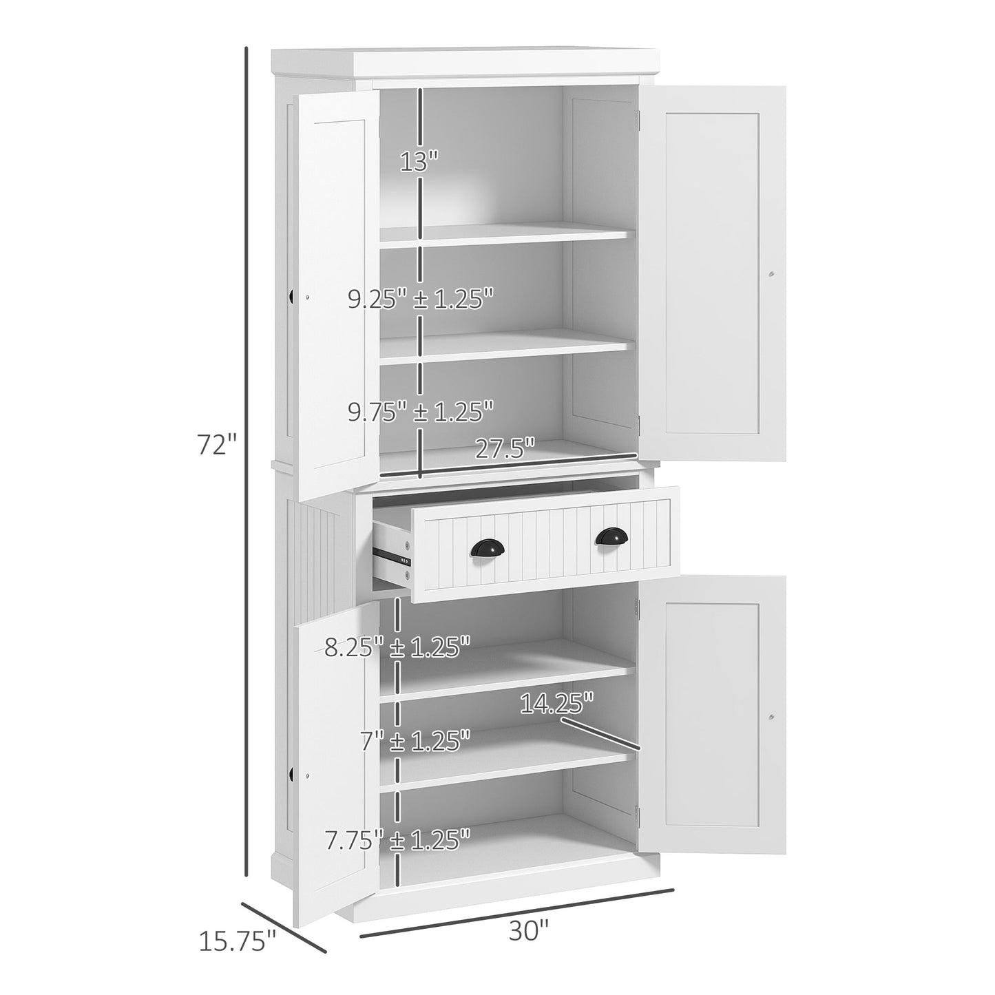 HOMCOM 72" Kitchen Pantry, Tall Storage Cabinet