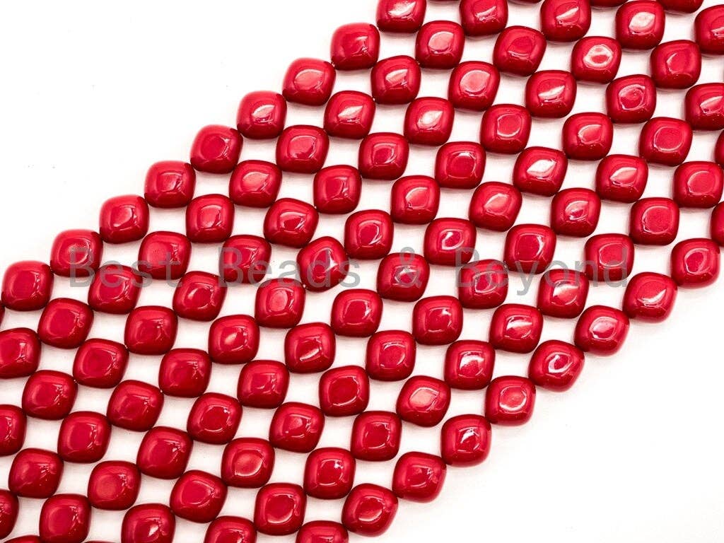Red Natural Mother of Pearl beads,13x15x6mm Pearl Diamond Shape Square beads, Loose Square Smooth Pearl Shell Beads, 16inch strand, SKU#T86