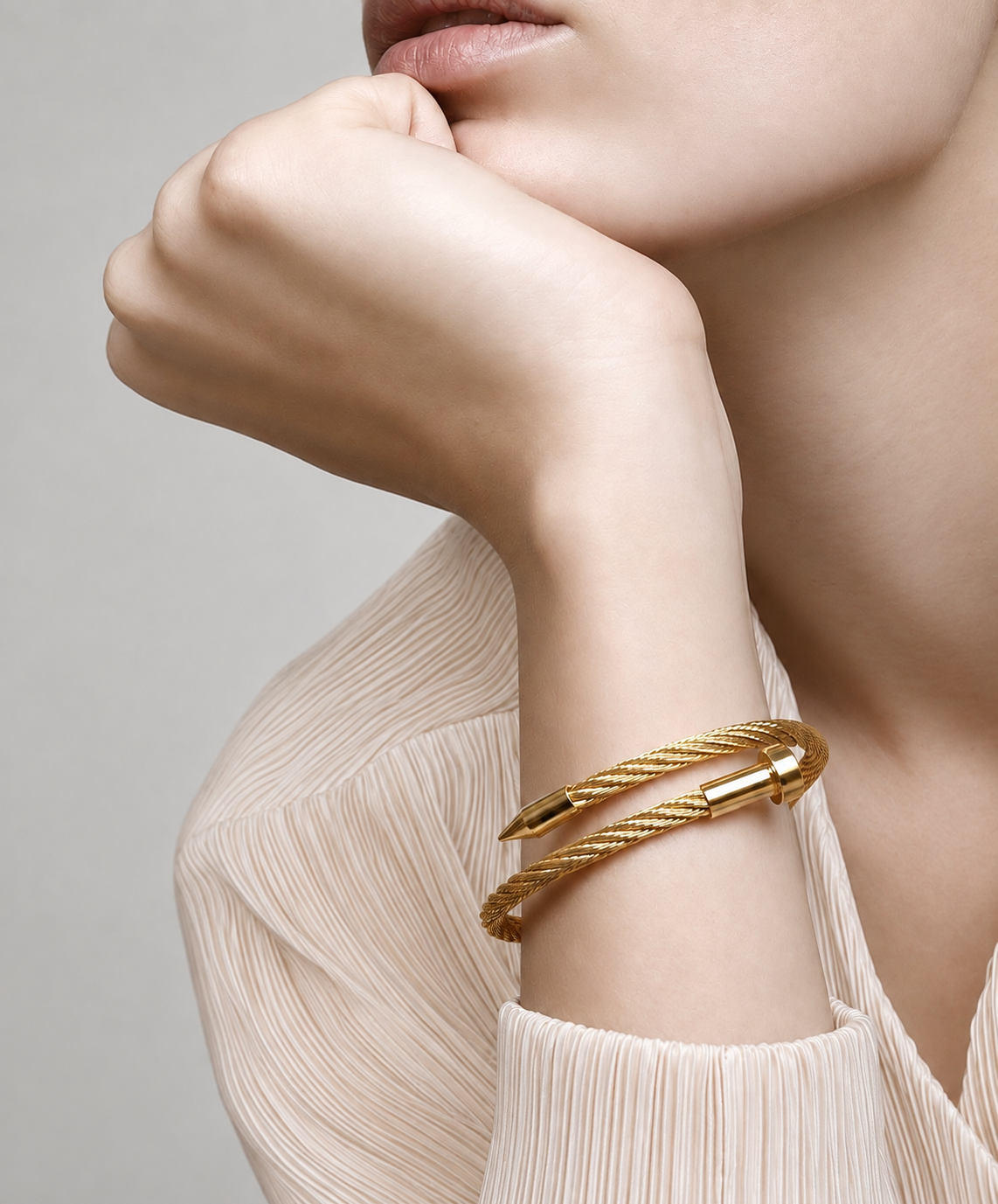 BG004G B.Tiff Gold Pointe Cable Bangle Bracelet